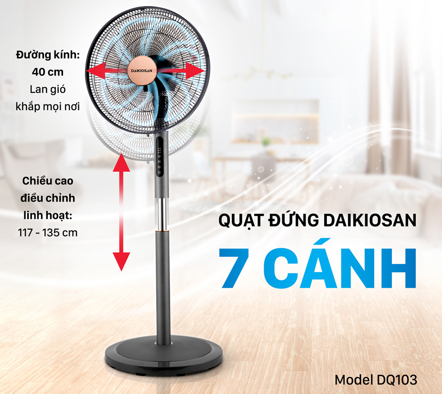 Quạt cây đứng lifestyle Daikiosan DQ103 chiều cao tới 135cm