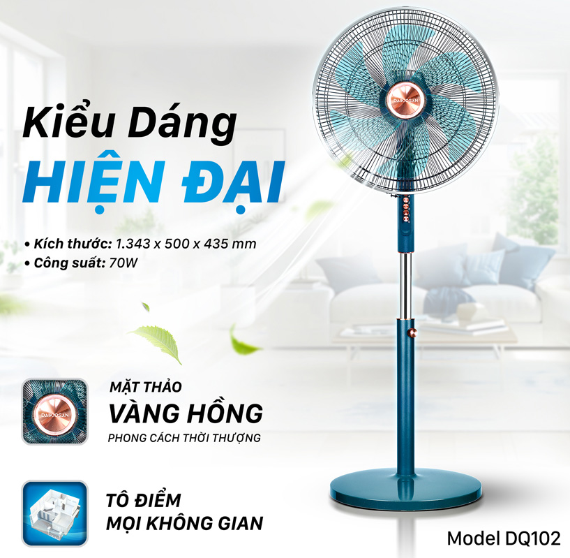 Quạt Cây Daikiosan 102 thiết kế hiện đại sang trọng dùng cho phòng khách phòng ngủ hay phòng ăn hay dùng cho văn phòng làm việc đều sang trọng