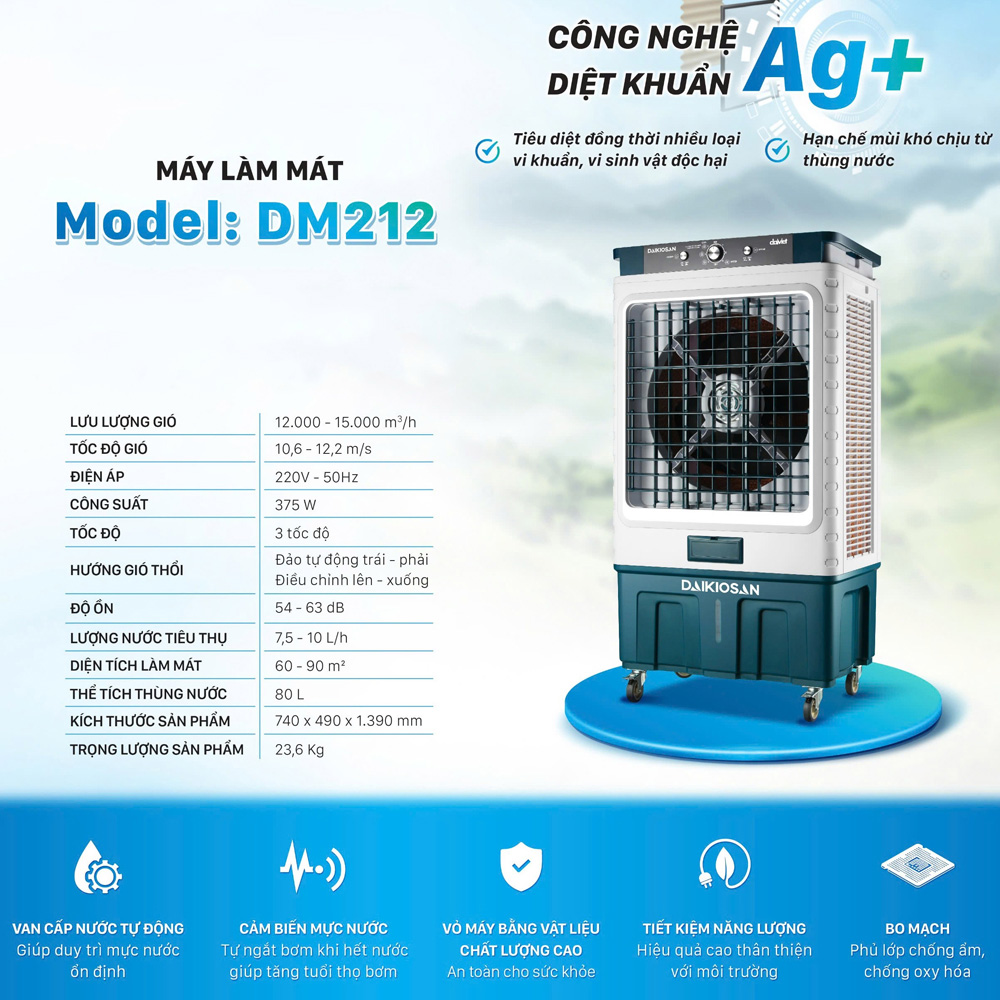 Thông Số Kỹ Thuật Của Quạt Điều Hòa Hơi Nước Daikiosan DM212