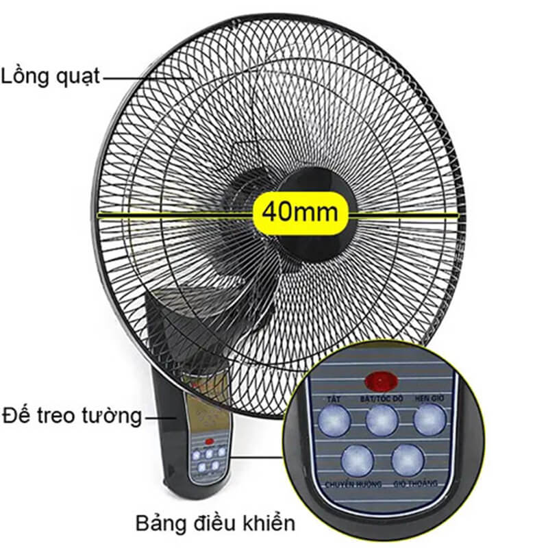 Quạt treo tường Vinawind QTT400X-HĐ có điều khiển
